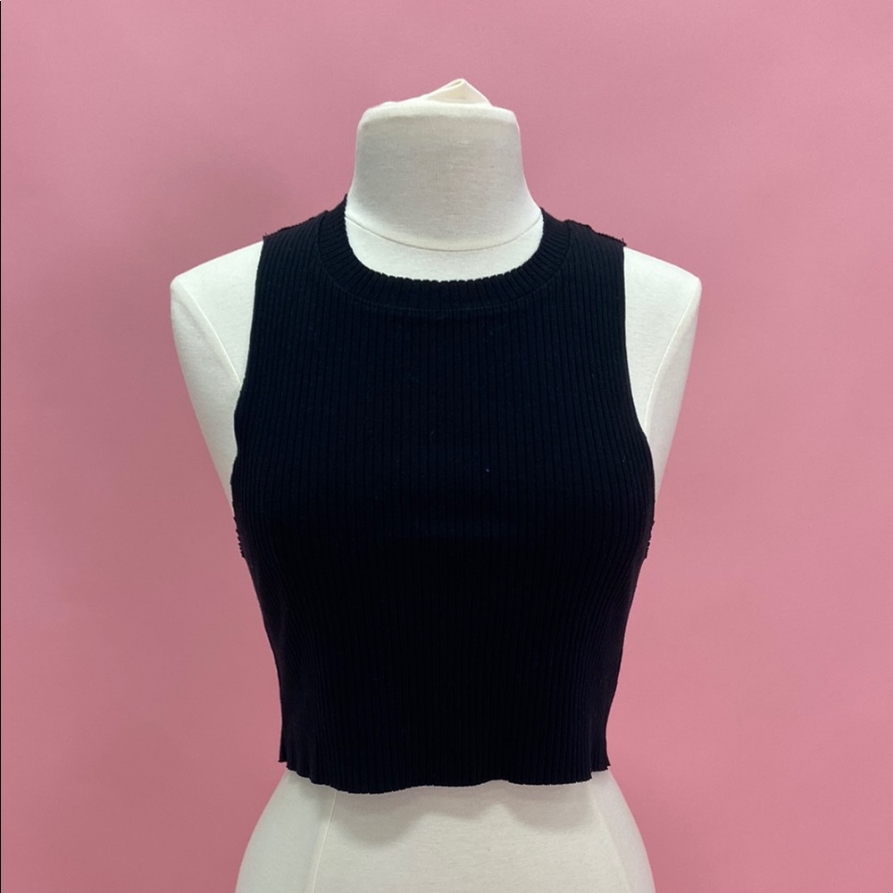 Aerie Black Fitted Crop Tank Top